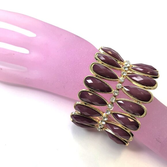 Women's Purple Stretch Cuff Bracelet Wide Large Cuffs - Picture 9 of 10